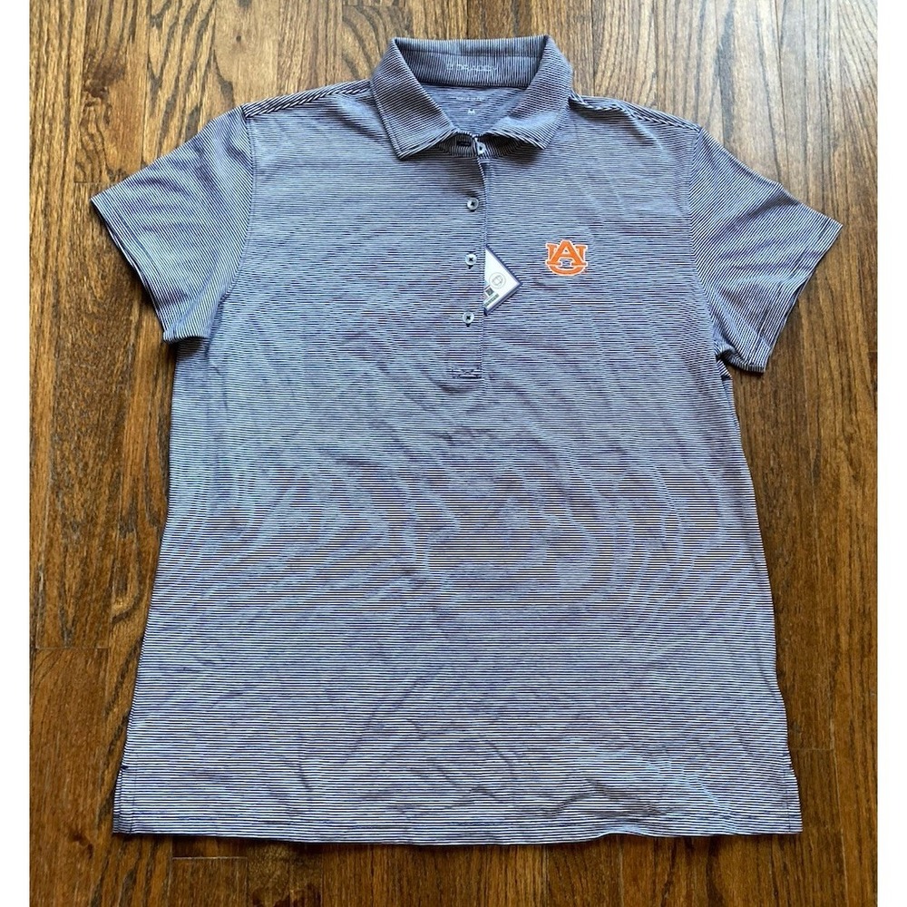 NWT B Draddy Polo Shirt Womens Size Medium Auburn Tigers Striped Performance NEW